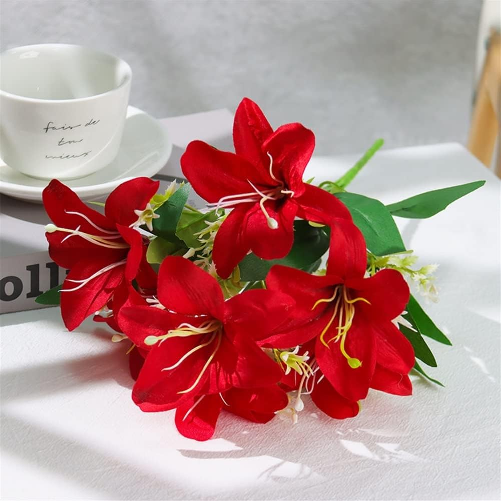 10 Heads Artificial Lily Flowers Realistic Fake Lily Bouquet for Home Décor Wedding Arrangements Centerpieces and Floral Displays Lifelike Faux Lilies with Soft Petals and Flexible Stems
