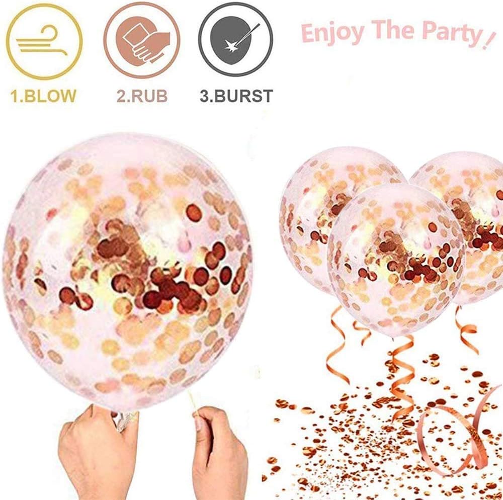 Rose Gold Confetti Latex Party Balloons, 30 cm (12 Inches), Pack of 50, Thick & Durable, Helium or Air Fill, Elegant Decoration for Birthdays, Weddings, Baby Showers & Events