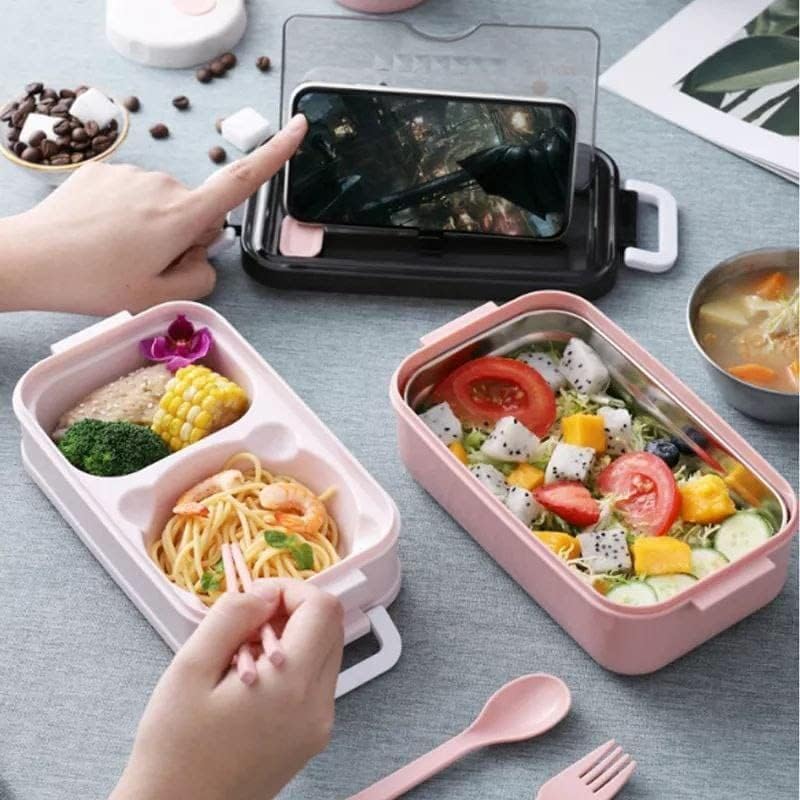 Blue Plastic Lunch Box Set Durable and Stylish Lunch Boxes for Kids and Adults Food Storage Containers with Leak-Proof Lids for School Office and Travel Use