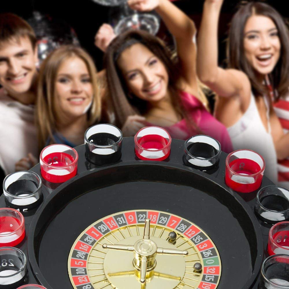 Drinking roulette wheel game – fun party drinking game set with spinning wheel, shot glasses, and playing cards, perfect for adult gatherings, game nights, and celebrations, adds excitement to any party.