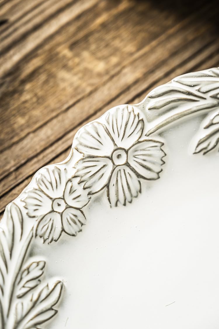 Floral Ceramic Plate, 26.5 cm, Elegant Vintage-Inspired Dinner Plate, Durable and Heat-Resistant, Perfect for Serving Main Courses, Salads, and Desserts, Ideal for Home, Restaurants, and Events