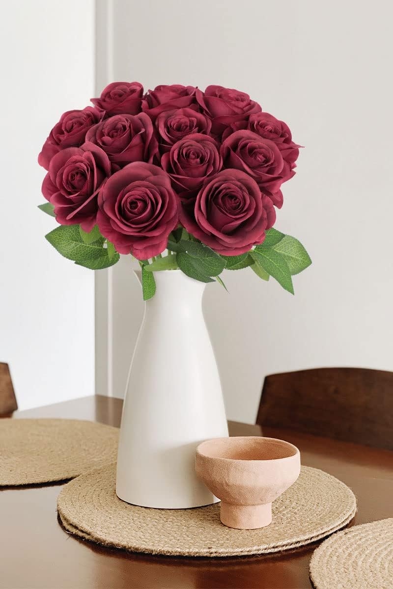 Artificial Silk Roses Bouquet – Realistic Long Stem Fake Flowers for Home Décor, Wedding Arrangements, Centerpieces & Gifts – Lifelike Faux Roses with Soft Petals & Bendable Stems