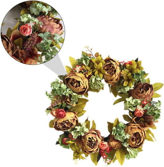 39cm Artificial Peony Wreath for Front Door – Lush Silk Floral Wreath with Pink and White Peonies, Greenery & Eucalyptus – Spring & Summer Decorative Wreath for Home, Wedding, and Garden Decor**