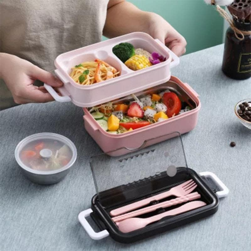 Blue Plastic Lunch Box Set Durable and Stylish Lunch Boxes for Kids and Adults Food Storage Containers with Leak-Proof Lids for School Office and Travel Use