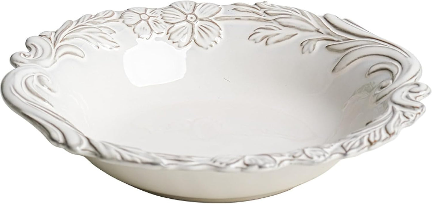 Floral Ceramic Soup Plate, 5x22 cm, Elegant Vintage-Inspired Deep Dish, Durable and Heat-Resistant, Ideal for Serving Soup, Pasta, and Salads, Perfect for Home, Restaurants, and Special Occasions