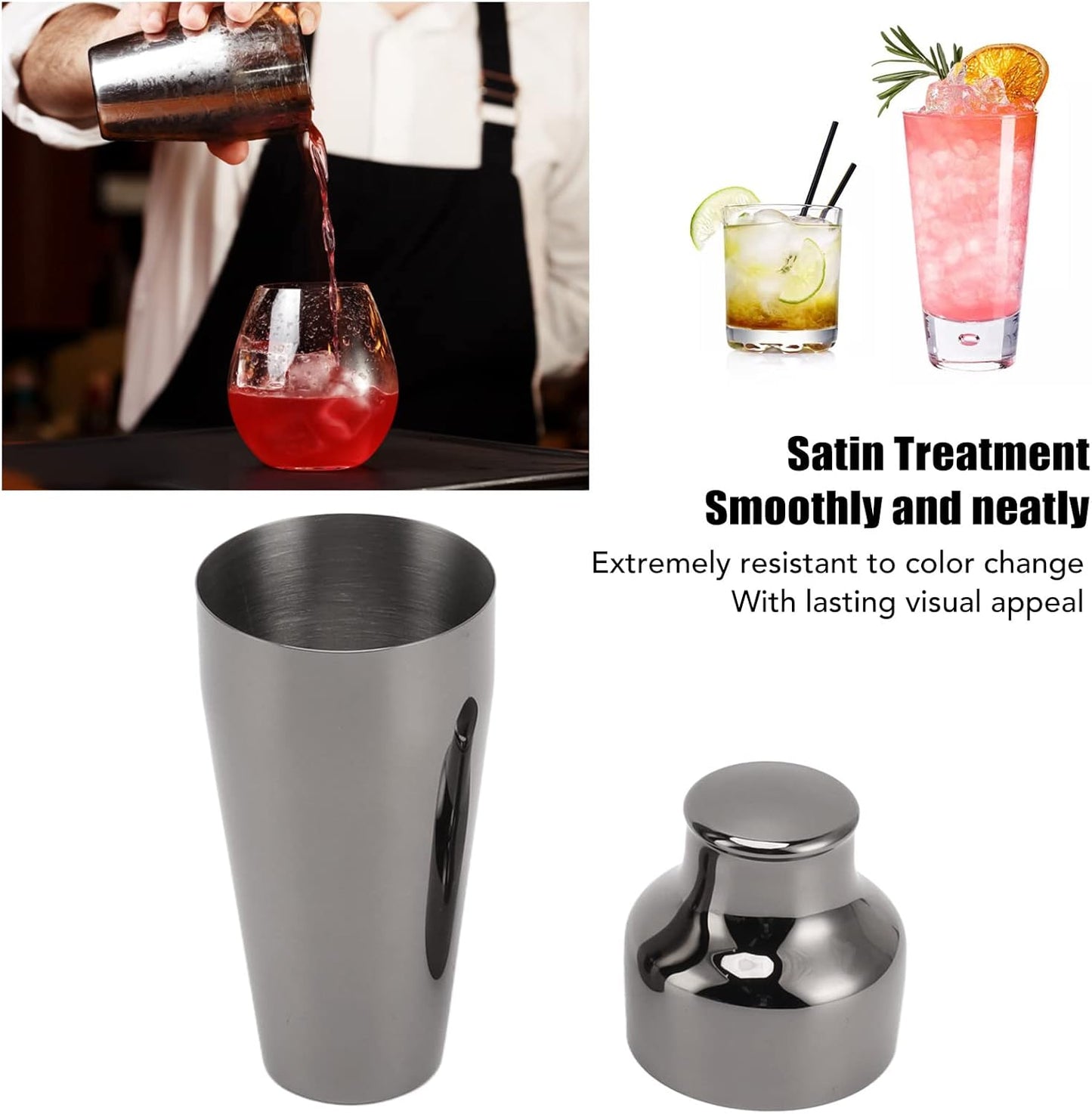 Black Cocktail Shaker - Premium Stainless Steel Shaker with Sleek Matte Black Finish - 3-Piece Set for Mixing Cocktails, Martini, and More - Durable, Leakproof, Ideal for Home Bars and Professional Use