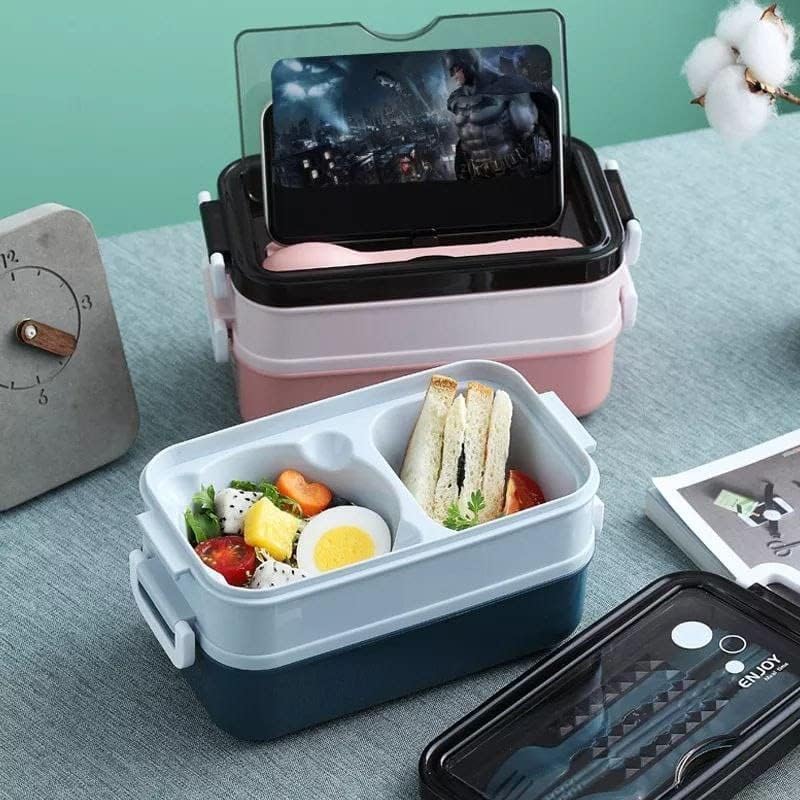 Blue Plastic Lunch Box Set Durable and Stylish Lunch Boxes for Kids and Adults Food Storage Containers with Leak-Proof Lids for School Office and Travel Use