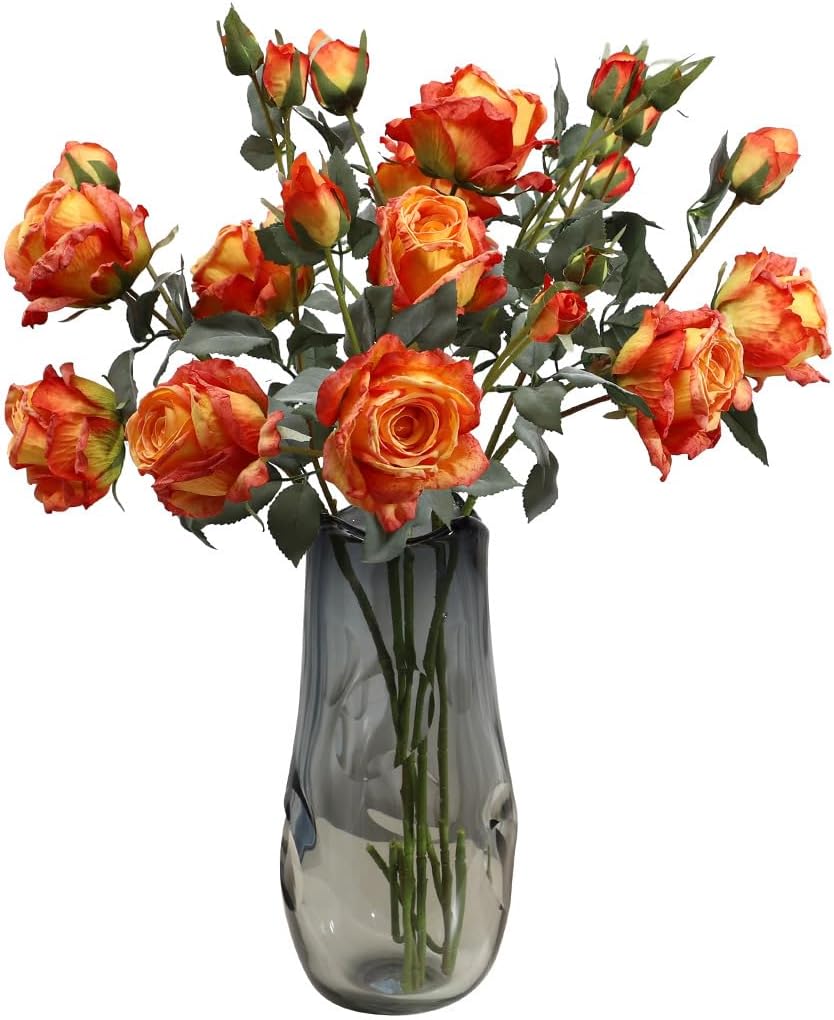 Garden Rose Orange/Brown 50 cm (GR5017) - Realistic Artificial Rose Stem with Warm Orange and Brown Blooms - Perfect for Floral Arrangements, Bouquets, Wreaths, and Home Décor - Long-Lasting and Low Maintenance