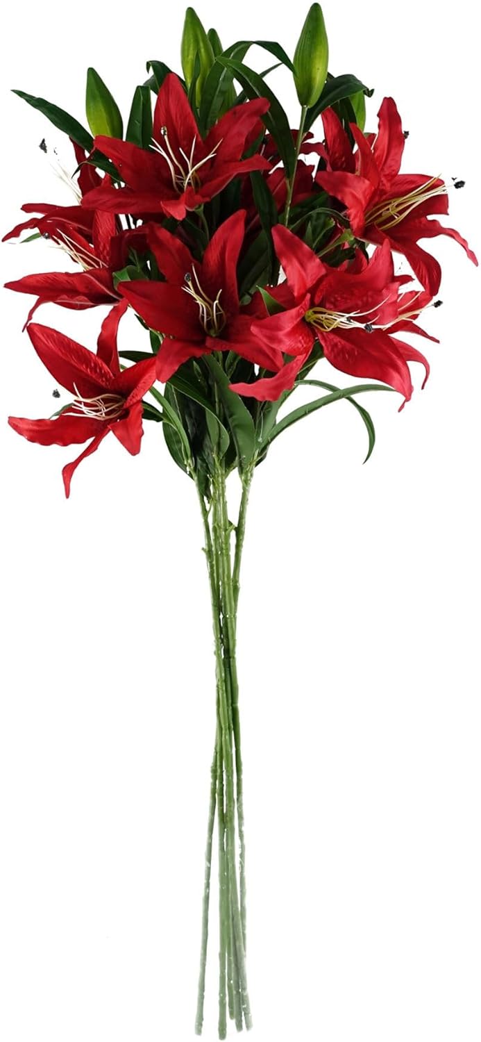 10 Heads Artificial Lily Flowers Realistic Fake Lily Bouquet for Home Décor Wedding Arrangements Centerpieces and Floral Displays Lifelike Faux Lilies with Soft Petals and Flexible Stems