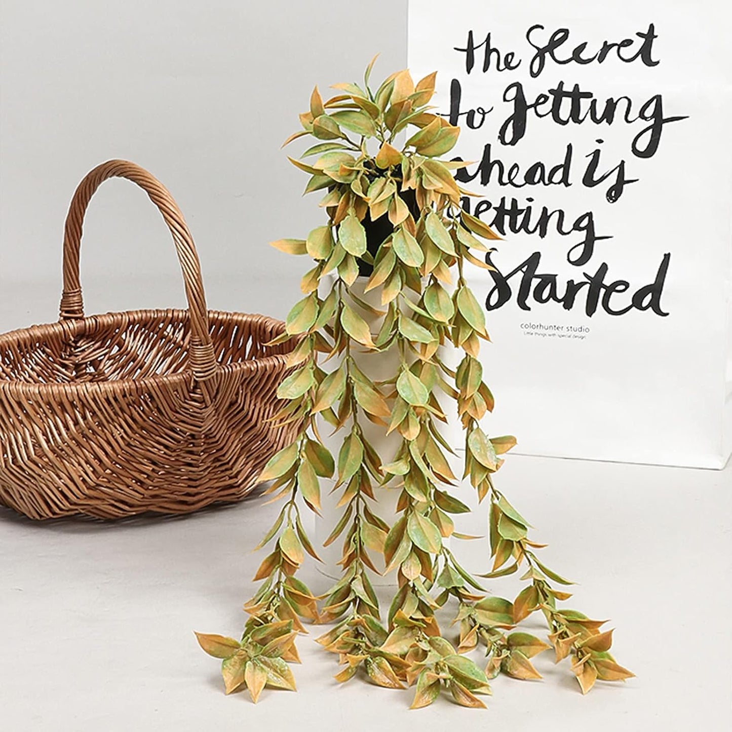 Artificial Pomelo Leaves Hanging Potted Plant - Realistic Faux Plant with Lush Green Leaves in Decorative Pot - Perfect for Home Decor, Offices, and Indoor Spaces - Low Maintenance and Easy to Hang