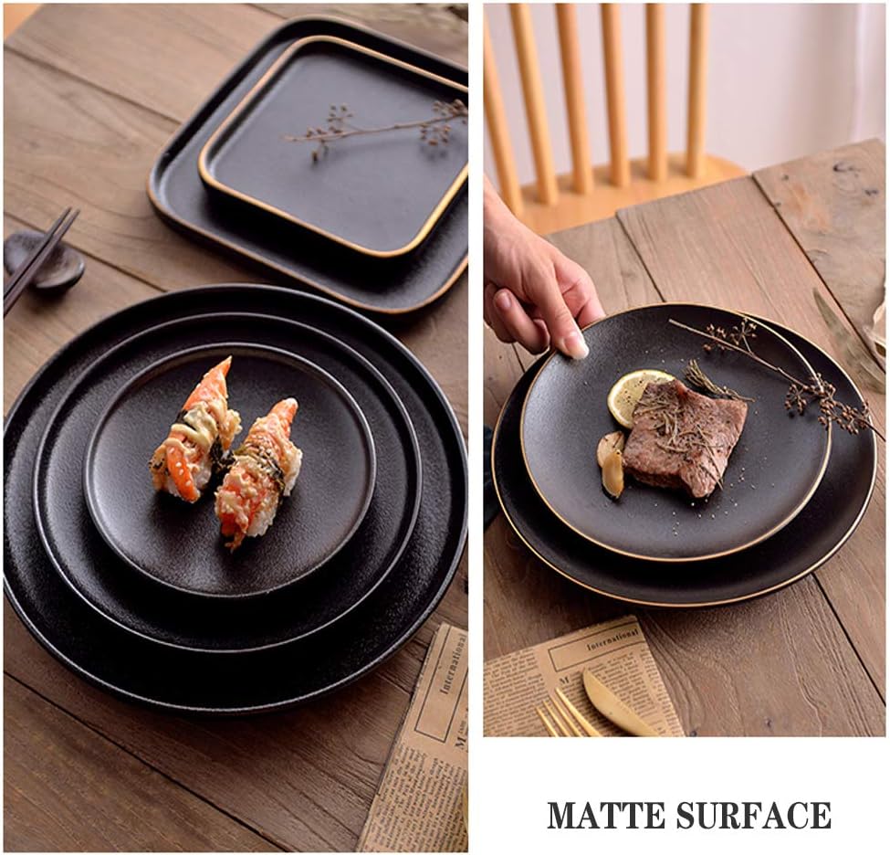 6-Inch Frosted Black Plate with Gold Rim Elegant Ceramic Dinnerware for Home and Restaurant Modern Matte Finish Durable and Scratch-Resistant for Everyday Use and Special Occasions