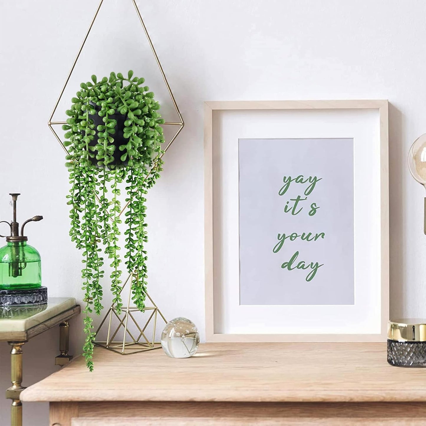 Artificial String of Pearls Hanging Potted Plant - Realistic Faux Succulent Plant in Decorative Pot - Low Maintenance, Perfect for Home Decor, Offices, and Indoor Gardens - Easy to Hang and Stylish