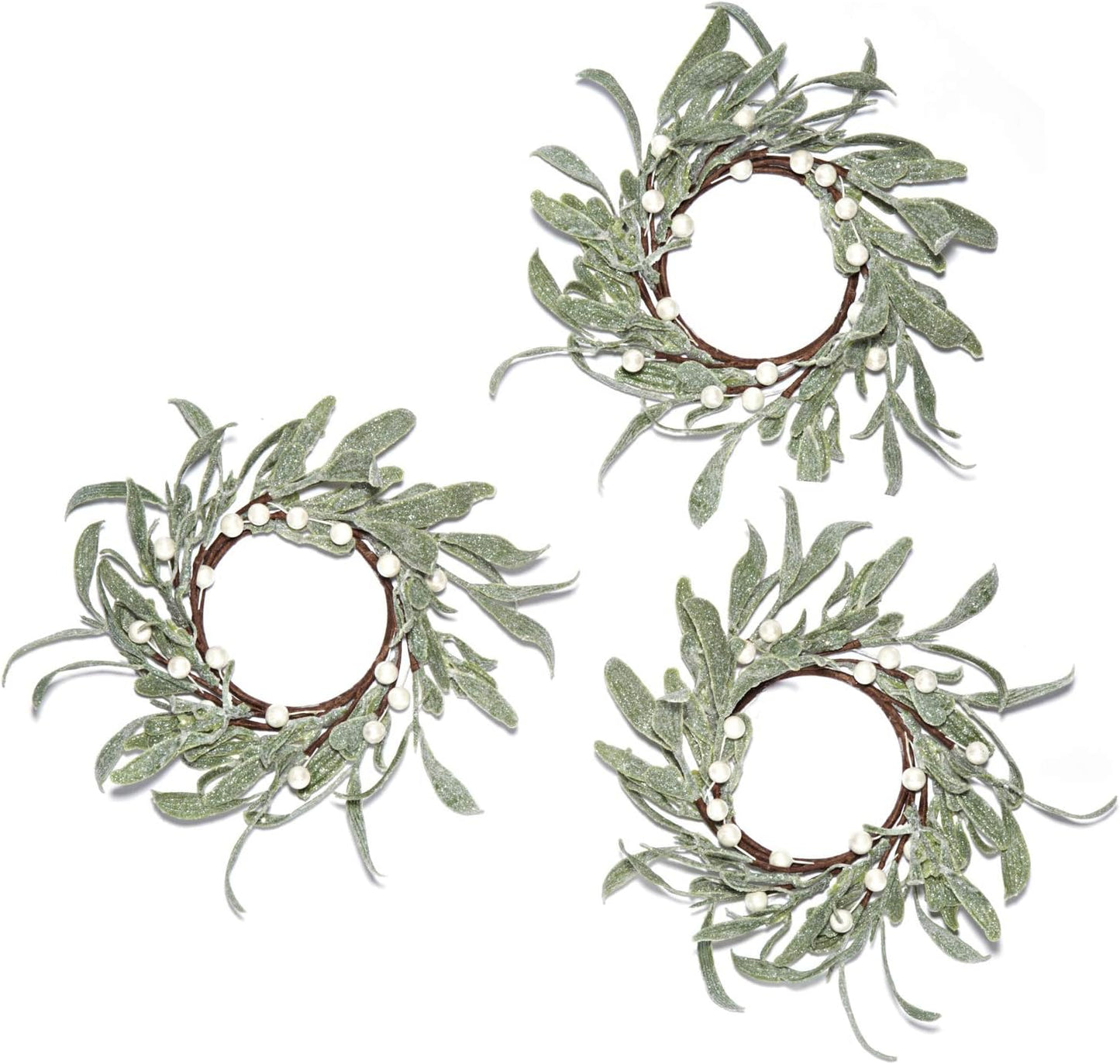 Frosted Mistletoe Candle Ring 11 cm Artificial Holiday Greenery Wreath for Christmas Decor, Winter Table Centerpieces, Festive Accents, Decorative Ring for Votive and Pillar Candles