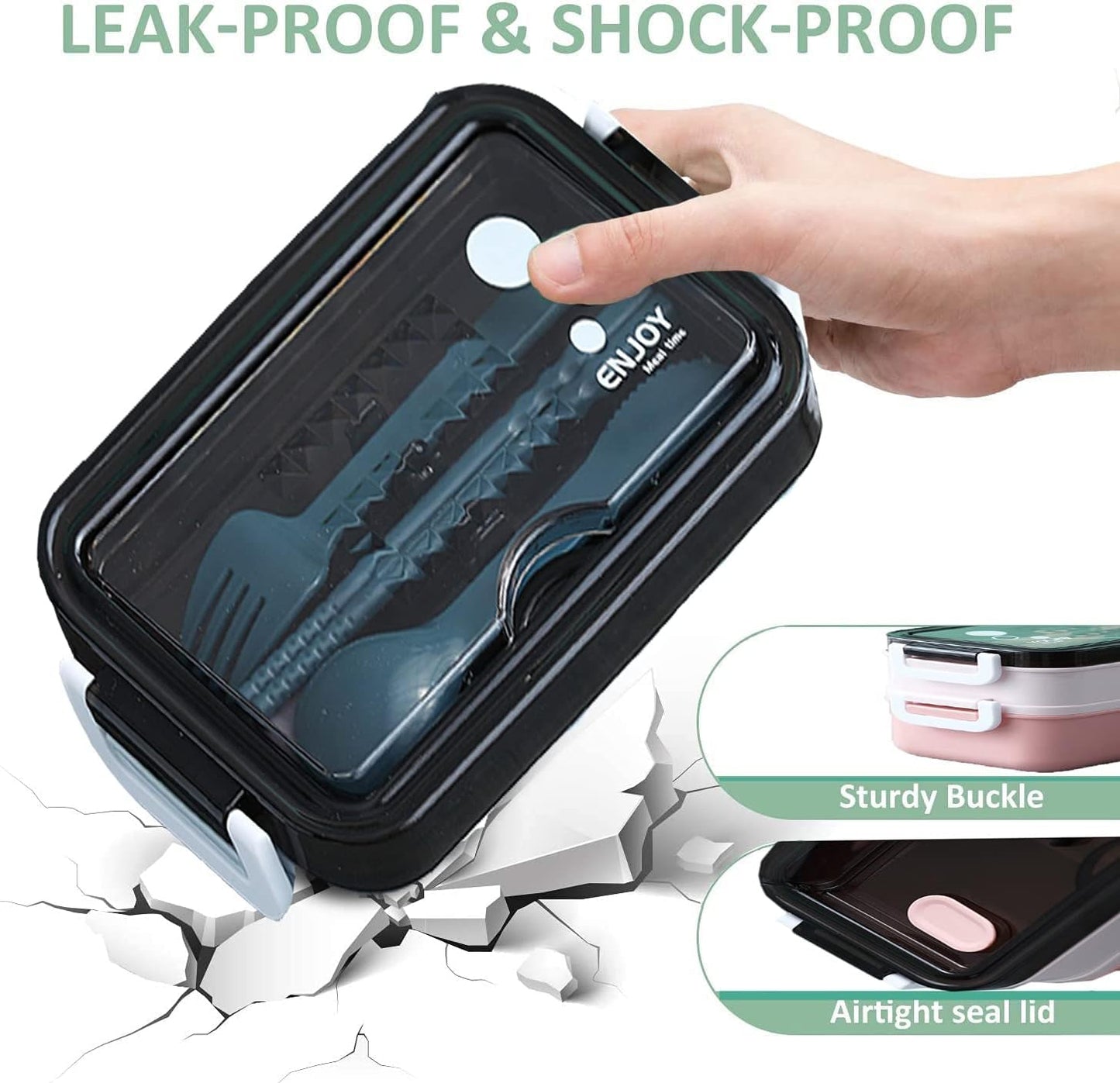 Green Plastic Lunch Box Set Durable and Stylish Lunch Boxes for Kids and Adults Food Storage Containers with Leak-Proof Lids for School Office and Travel Use
