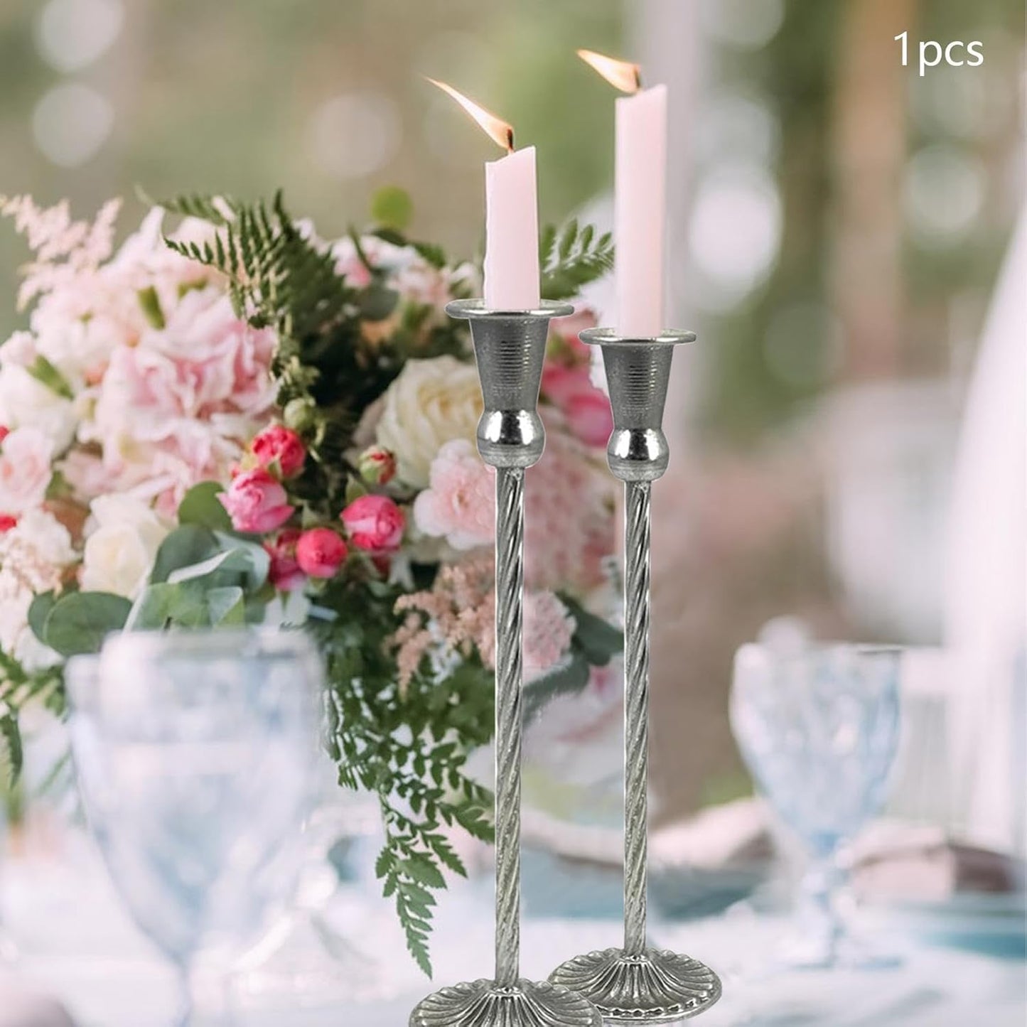 Metal candle holder vintage silver – elegant and antique-inspired design, perfect for home décor, weddings, and special occasions, durable and sturdy construction, adds a classic touch to any space, ideal for taper or pillar candles.