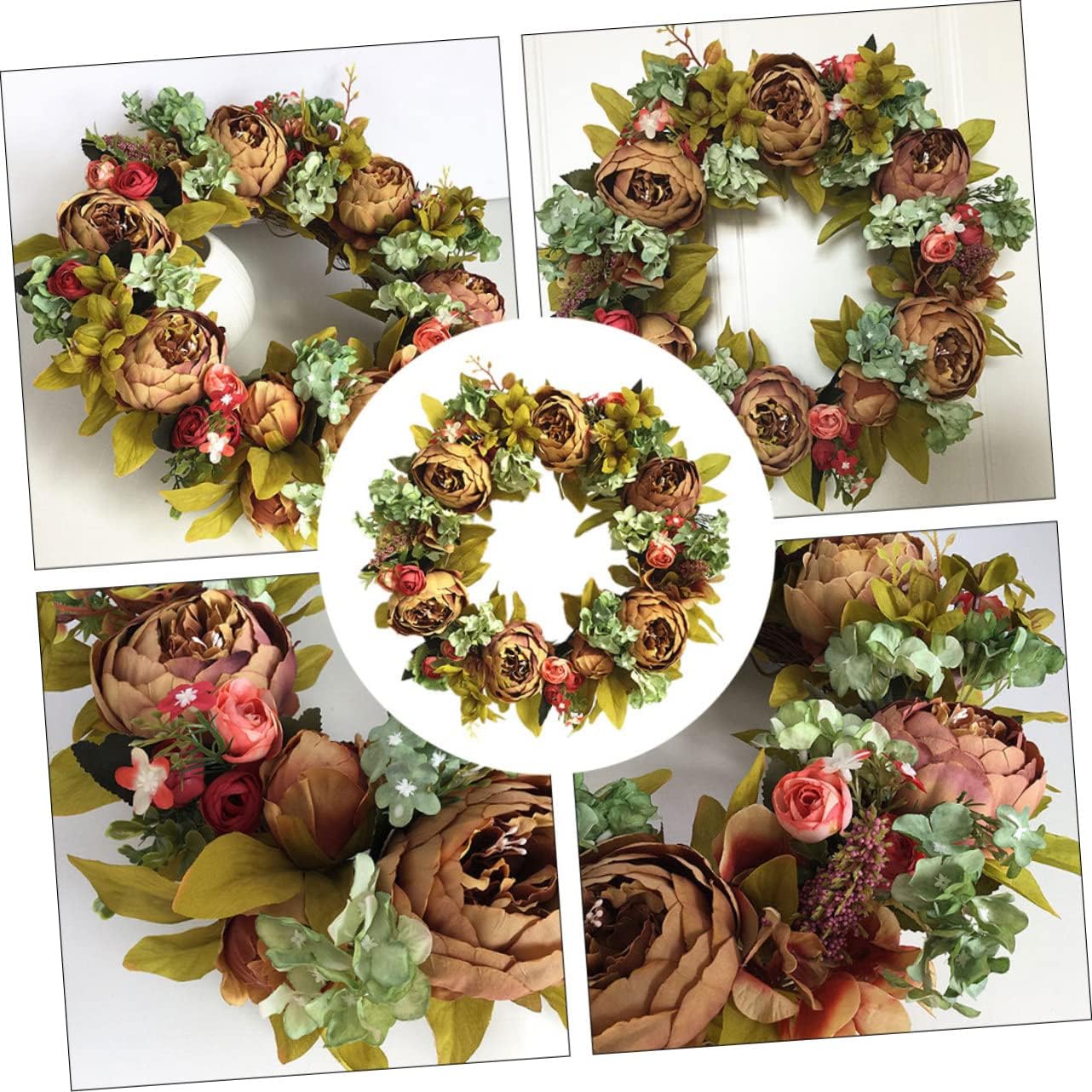 39cm Artificial Peony Wreath for Front Door – Lush Silk Floral Wreath with Pink and White Peonies, Greenery & Eucalyptus – Spring & Summer Decorative Wreath for Home, Wedding, and Garden Decor**
