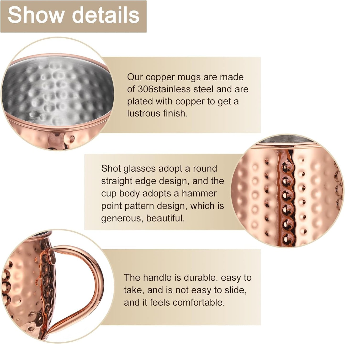 Moscow Mule barrel copper-plated cups – elegant 60ml rosegold smooth-finish mini mugs, perfect for serving cocktails, espresso, or shots, durable stainless steel construction with a stylish and timeless design.