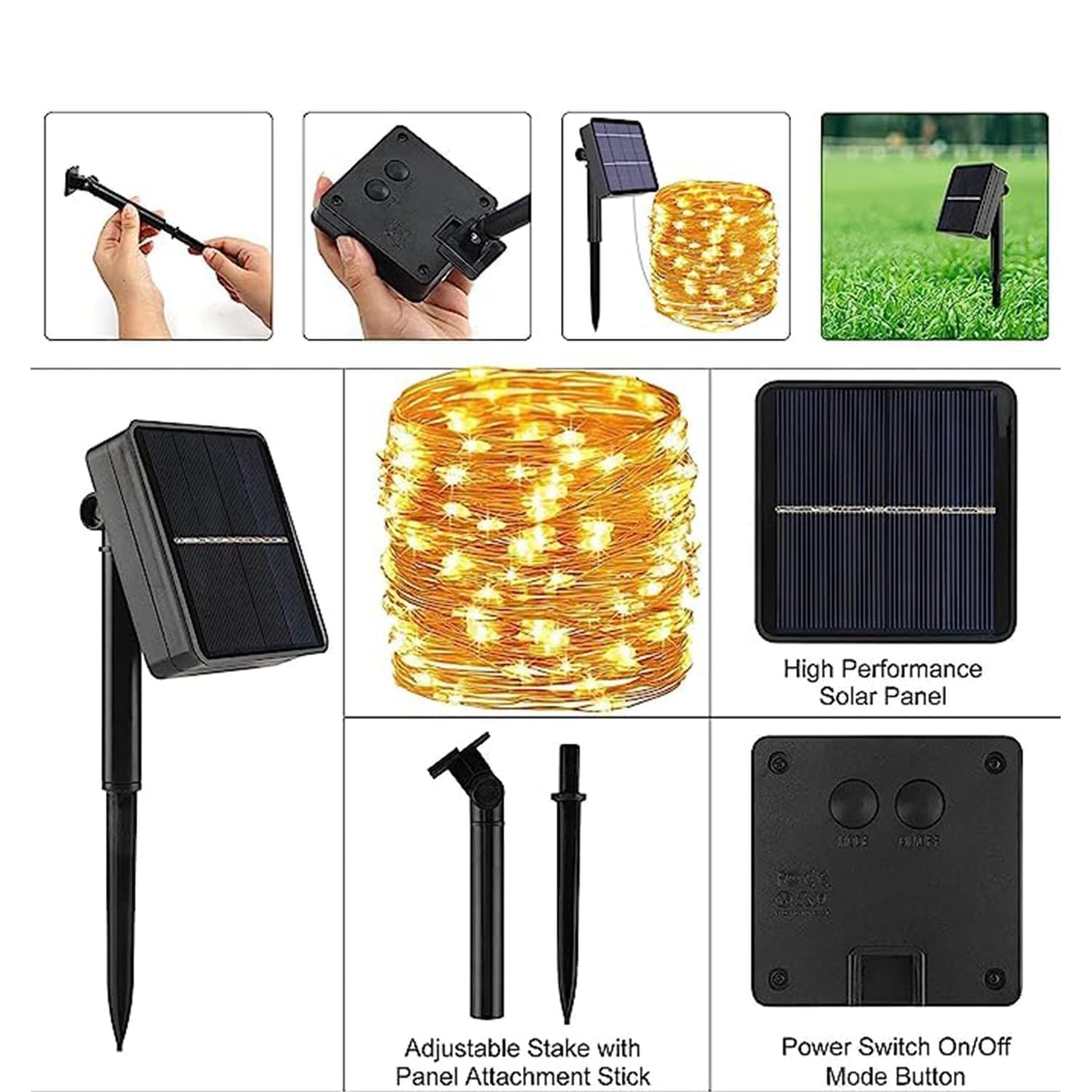 Solar String Lights, 8 cm LED Bulbs, Waterproof Outdoor Fairy Lights, Energy-Efficient Decorative Lighting for Gardens, Patios, Balconies, and Events, Auto On/Off with Solar Charging