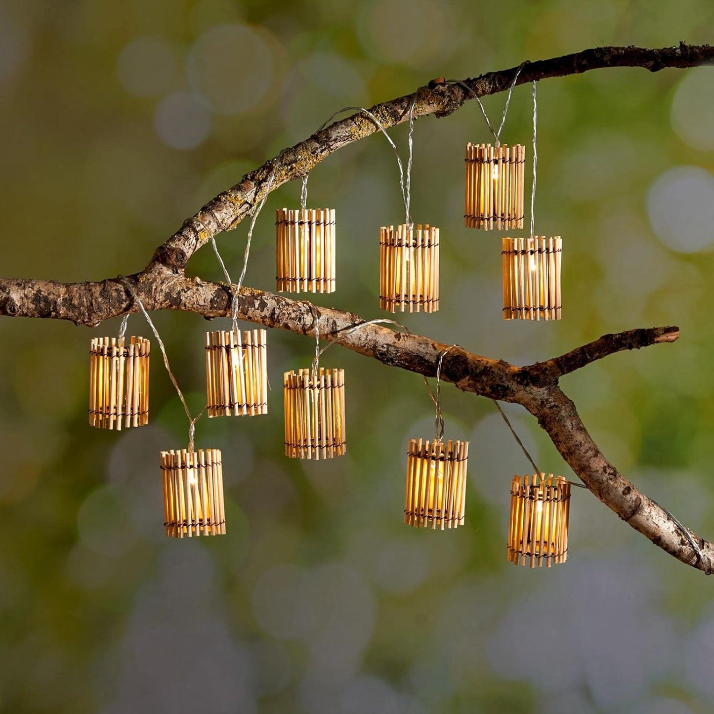 Christmas light outdoor decorative – 10-bulb natural bamboo patio lights, bamboo woven decorative string lights for holiday, garden, backyard, and festive home décor