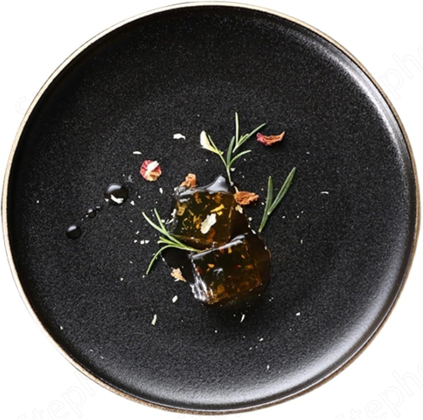 8-Inch Frosted Black Plate with Gold Rim Elegant Ceramic Dinnerware for Home and Restaurant Modern Matte Finish Scratch-Resistant and Durable for Everyday Use and Special Occasions