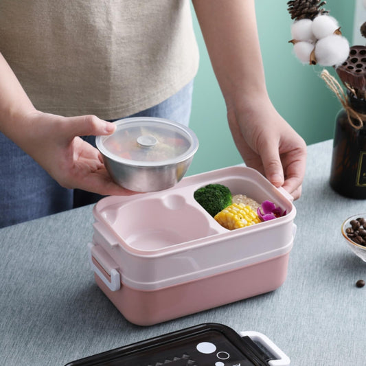Pink Plastic Lunch Box Set Durable and Stylish Lunch Boxes for Kids and Adults Food Storage Containers with Leak-Proof Lids for School Office and Travel Use