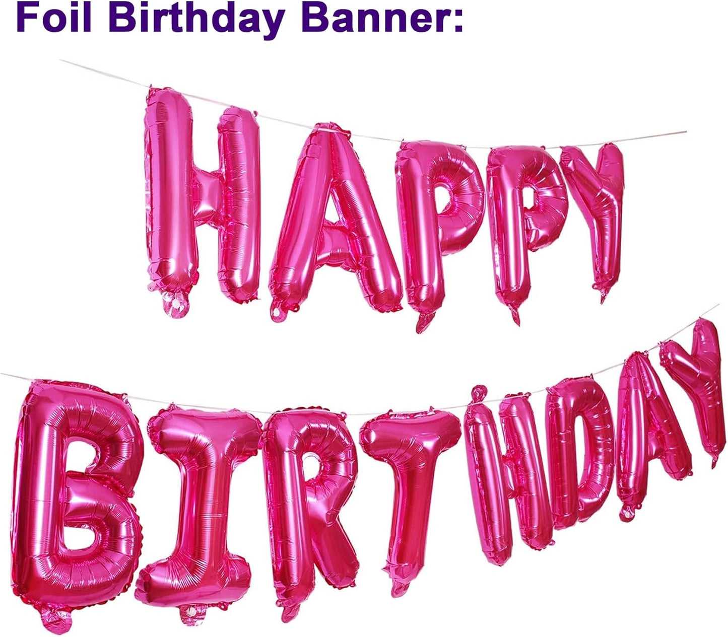 Happy Birthday Balloons Pink Set – Premium Latex & Foil Birthday Decoration Kit for Girls, Women, & Kids Party – Includes Confetti Balloons, Metallic Balloons, Banner & Ribbons – Birthday Party Supplies