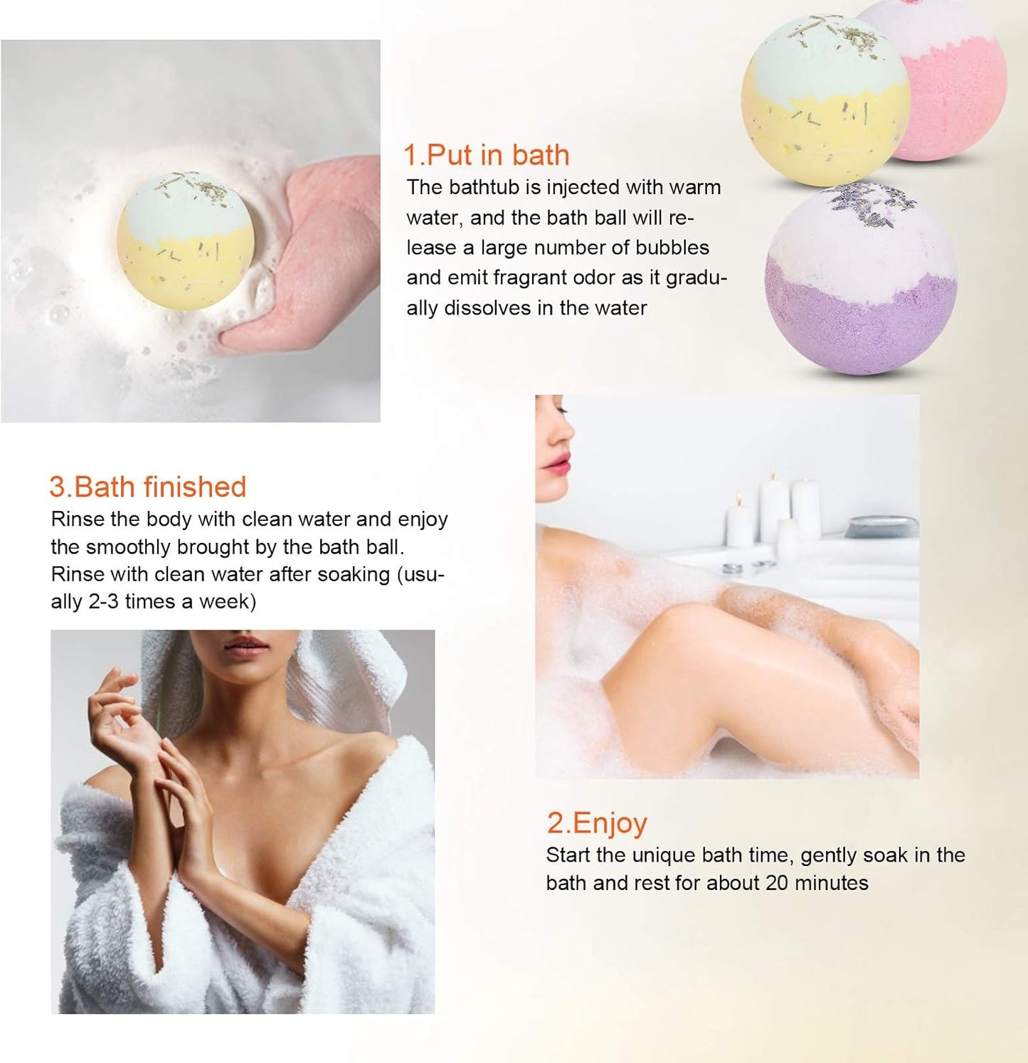 High-Quality Handmade Organic Bath Bombs - Natural Ingredients with Essential Oils - Moisturizing, Whitening, and Relaxing - Colorful Bath Bombs for a Soothing and Aromatic Bath Experience - Perfect for Sleep and Skin Care