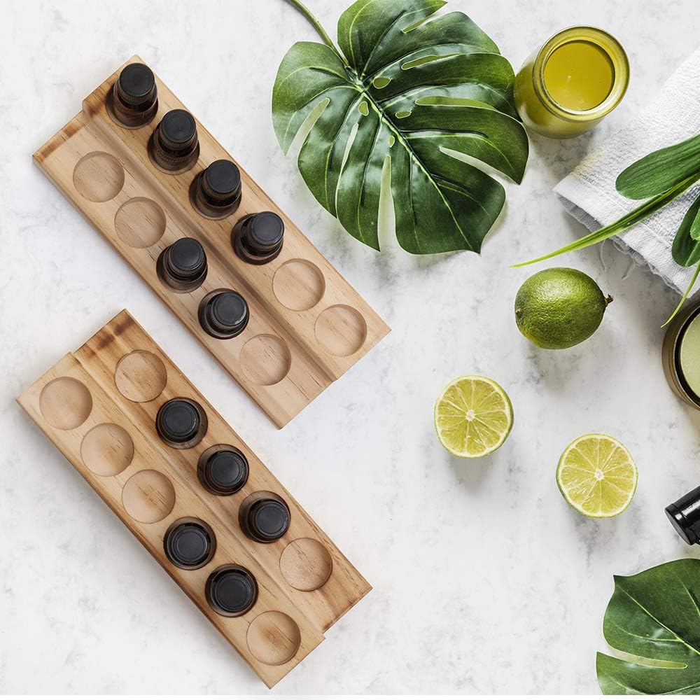 Essential Oils Storage Rack - 2-Tier Wooden Display Holder - Ideal for Organizing Essential Oils and Nail Polish Bottles - Elegant and Functional Design for Easy Access and Storage