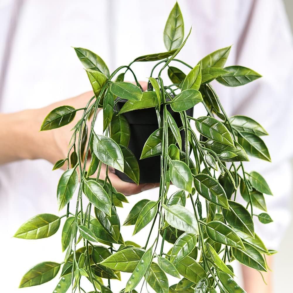 Artificial Pea Pods Hanging Potted Plant - Realistic Faux Plant with Lush Green Pea Pods and Leaves in Decorative Pot - Perfect for Home Decor, Offices, and Indoor Spaces - Low Maintenance and Easy to Hang