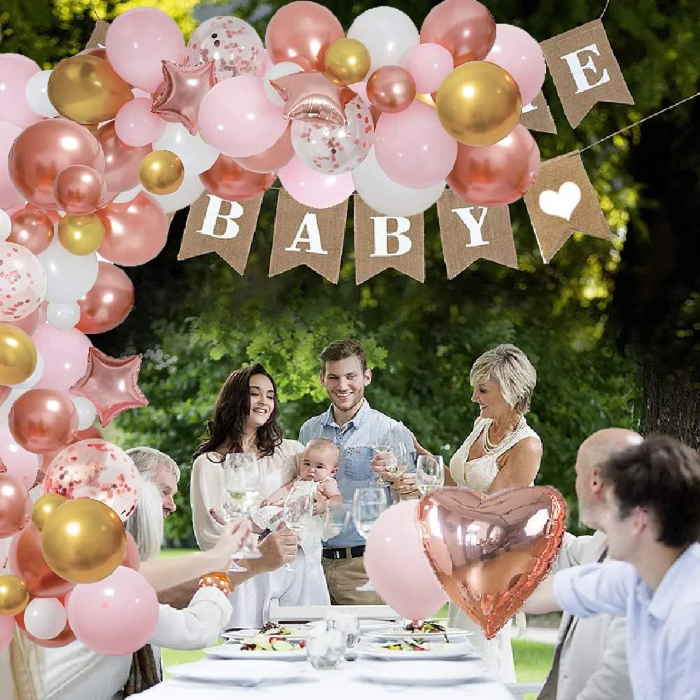Rose Gold Balloon Garland Arch Kit with Pink, Gold & White Balloons, 120-Piece Set, Includes Metallic & Confetti Balloons, DIY Party Decoration for Birthday, Wedding, Baby Shower & Events