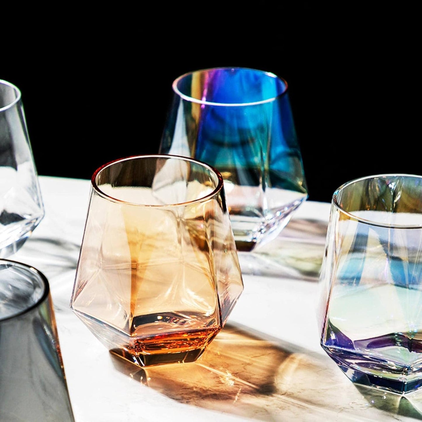 300ml hexagonal glass – stylish and unique design with a distinctive hexagonal shape, perfect for serving beverages like water, juice, or cocktails, made from durable glass, ideal for home, bars, or special occasions.