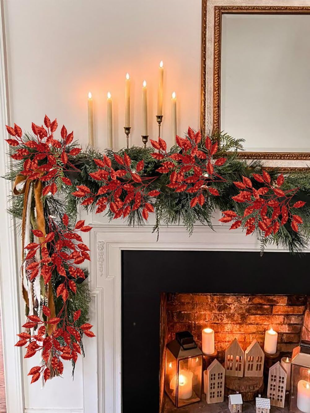 Glitter Branch Red – Festive Decorative Branch with Sparkling Red Glitter Finish – Perfect for Holiday Arrangements, Wreaths, Garlands, and Seasonal Displays