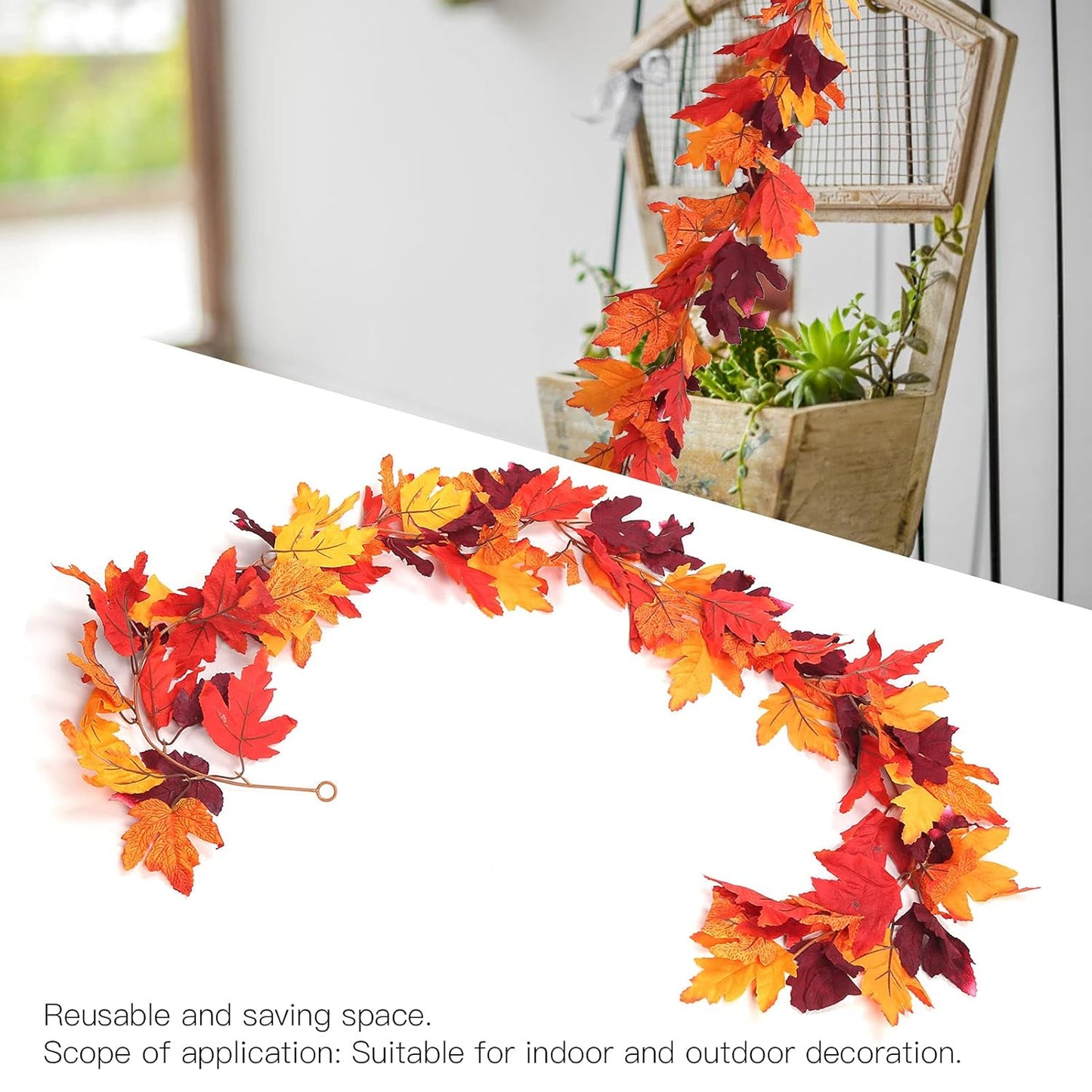 Maple Leaf Shimmering Garland 180 cm - Festive Artificial Garland with Glittering Maple Leaves - Perfect for Autumn Décor, Mantels, Tables, and Seasonal Displays