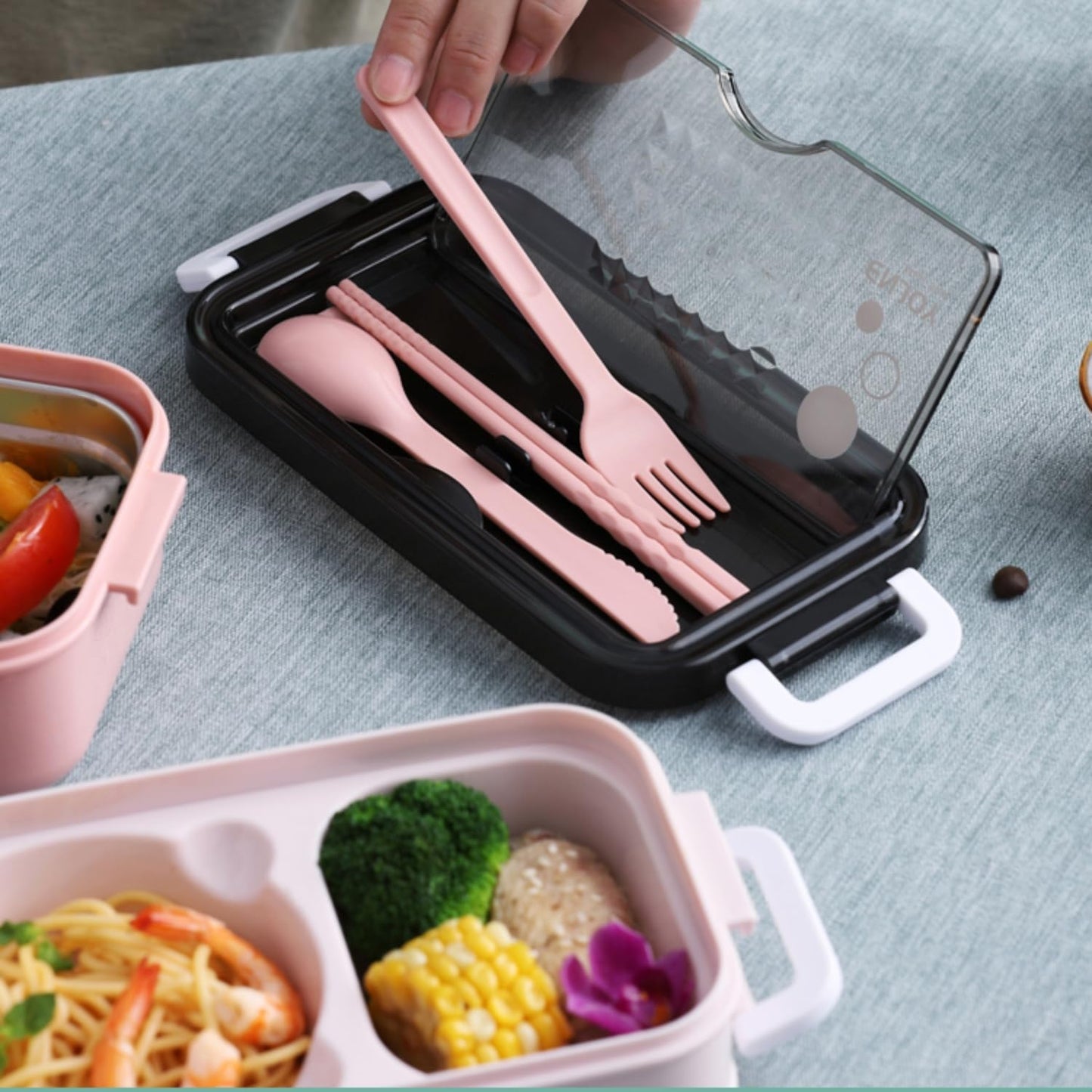 Pink Plastic Lunch Box Set Durable and Stylish Lunch Boxes for Kids and Adults Food Storage Containers with Leak-Proof Lids for School Office and Travel Use