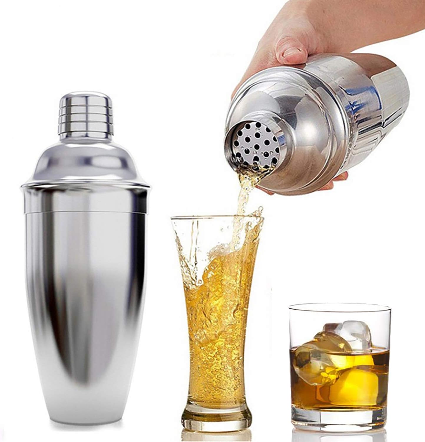 Silver Cocktail Shaker - Premium Stainless Steel 3-Piece Shaker for Mixing Cocktails, Martini, and More - Durable, Leakproof, Rust-Resistant - Perfect for Home Bars and Professional Bartenders