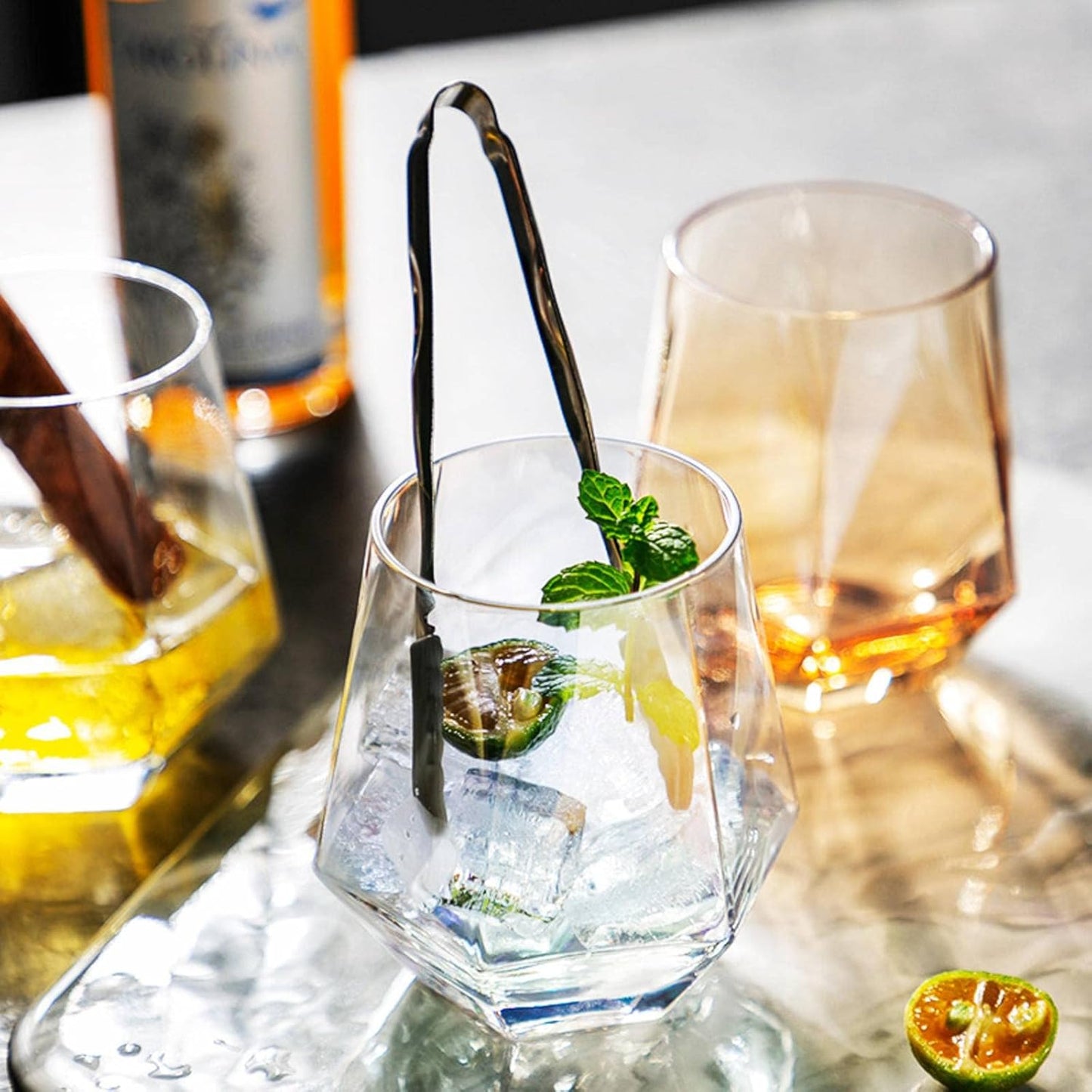 300ml hexagonal glass – stylish and unique design with a distinctive hexagonal shape, perfect for serving beverages like water, juice, or cocktails, made from durable glass, ideal for home, bars, or special occasions.