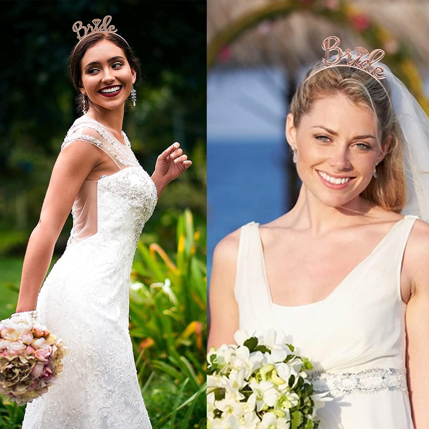 Rose Gold Crown, Sash, and Veil Set - Elegant Bride-to-Be Accessories for Bachelorette Parties, Bridal Showers, and Weddings - Stylish, Comfortable, and Perfect for Celebrating the Bride in Style
