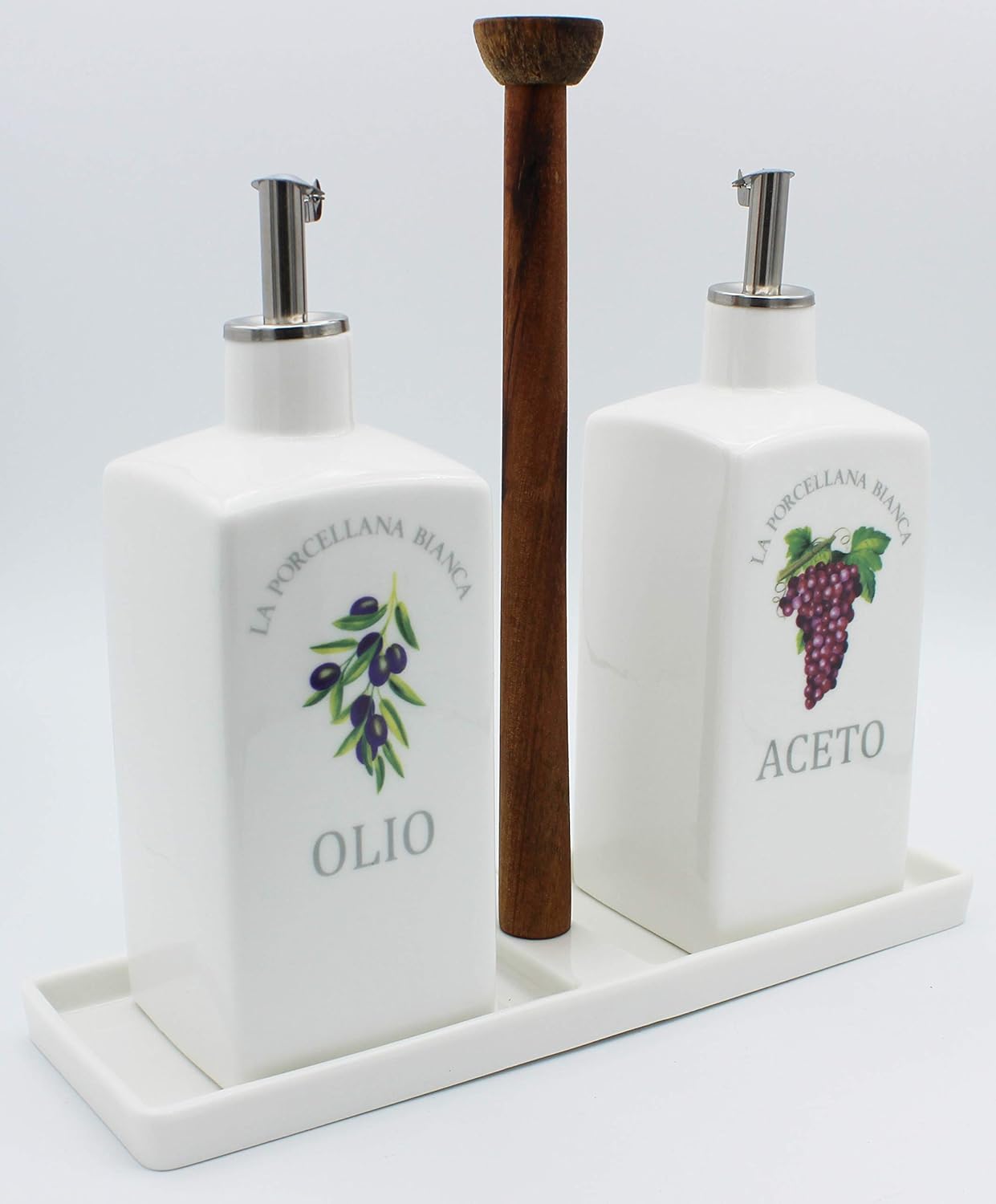 Tuscan Kitchen Porcelain Set - 330ml Oil/Vinegar Dispenser and 80ml Salt/Pepper Shakers with Oil Pourer - Elegant and Functional for Dining Tables and Kitchen Use