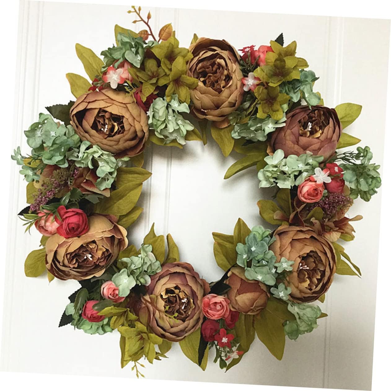 39cm Artificial Peony Wreath for Front Door – Lush Silk Floral Wreath with Pink and White Peonies, Greenery & Eucalyptus – Spring & Summer Decorative Wreath for Home, Wedding, and Garden Decor**