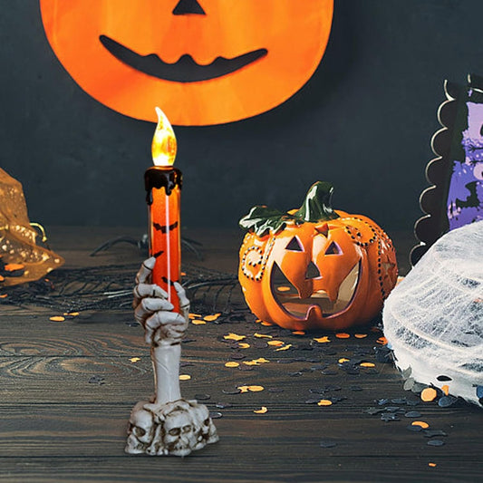 Vintage Halloween Hand Lamp Candlestick – Spooky Resin Lantern Holder – Retro Horror-Themed Candle Stand – Haunted House & Gothic Decor – Unique Halloween Prop & Home Accent