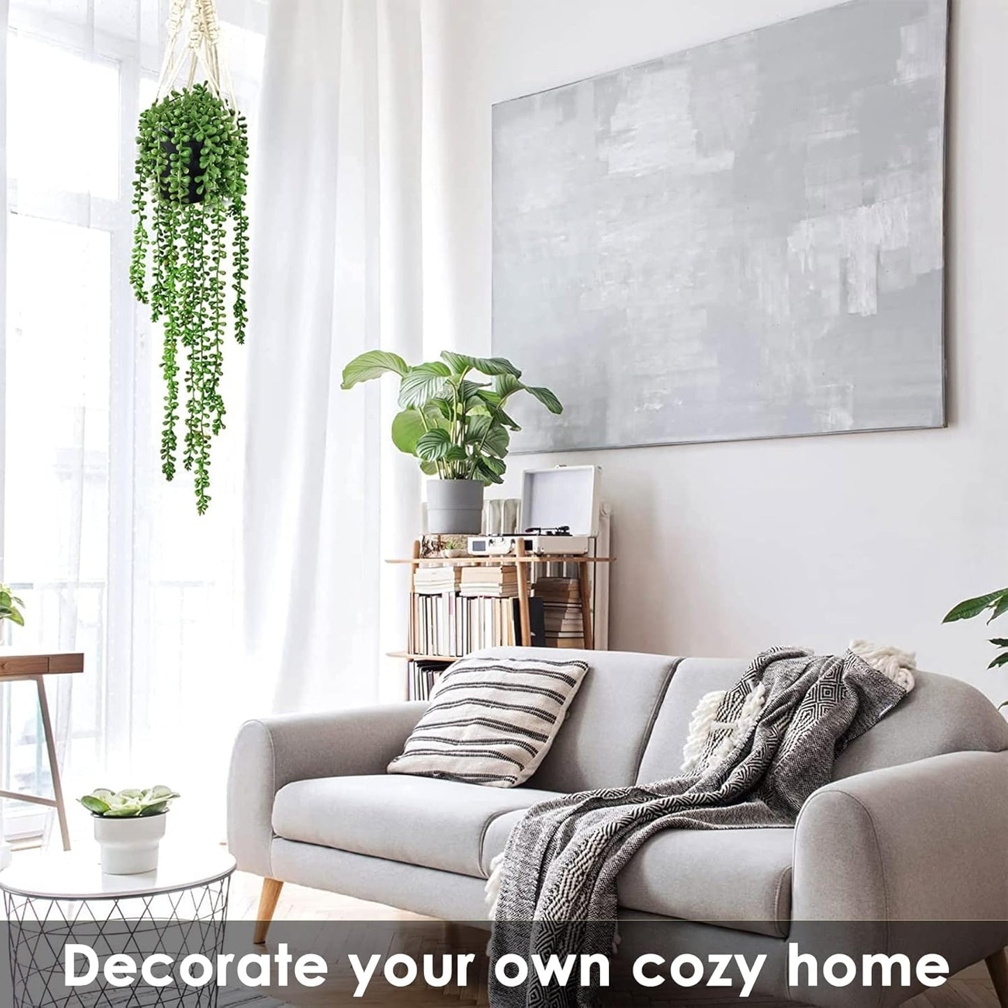 Artificial String of Pearls Hanging Potted Plant - Realistic Faux Succulent Plant in Decorative Pot - Low Maintenance, Perfect for Home Decor, Offices, and Indoor Gardens - Easy to Hang and Stylish