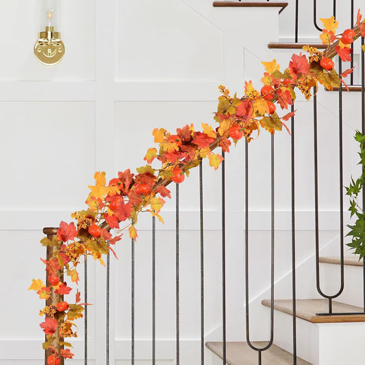Pumpkin Berry Garland 180 cm - Festive Artificial Garland with Pumpkins, Berries, and Autumn Foliage - Perfect for Fall, Thanksgiving, Mantels, Tables, and Seasonal Displays