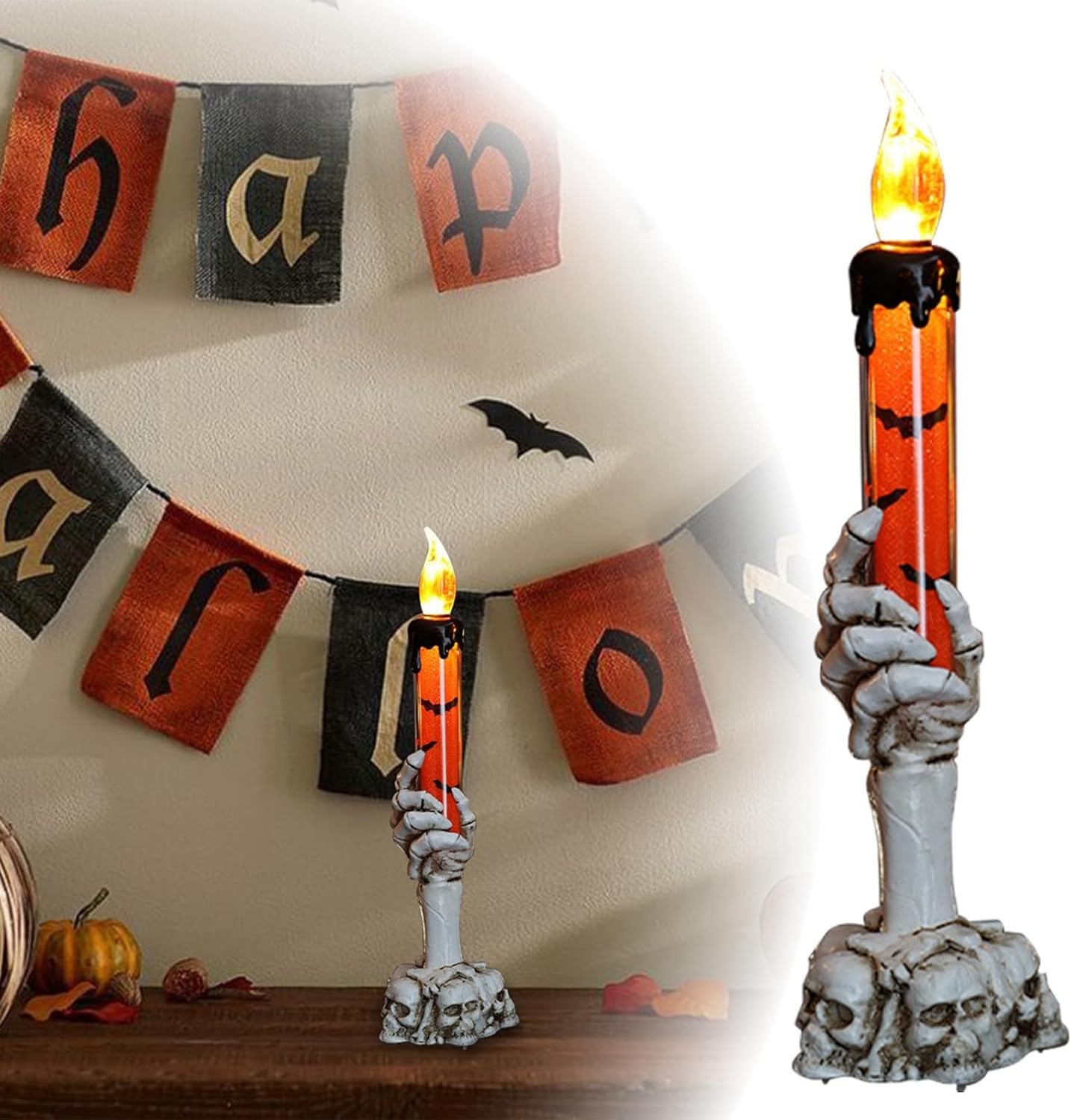 Vintage Halloween Hand Lamp Candlestick – Spooky Resin Lantern Holder – Retro Horror-Themed Candle Stand – Haunted House & Gothic Decor – Unique Halloween Prop & Home Accent