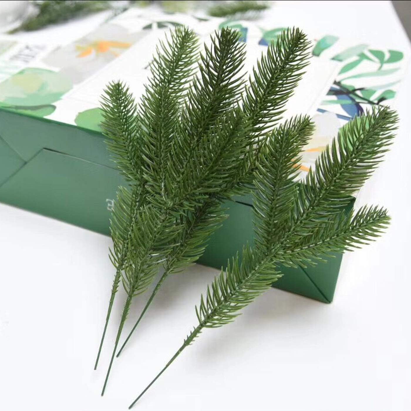 Fir Foliage Pick 25 cm - Realistic Artificial Evergreen Stem with Lush Green Needles - Perfect for Holiday Décor, Wreaths, Garlands, Floral Arrangements, and Seasonal Displays