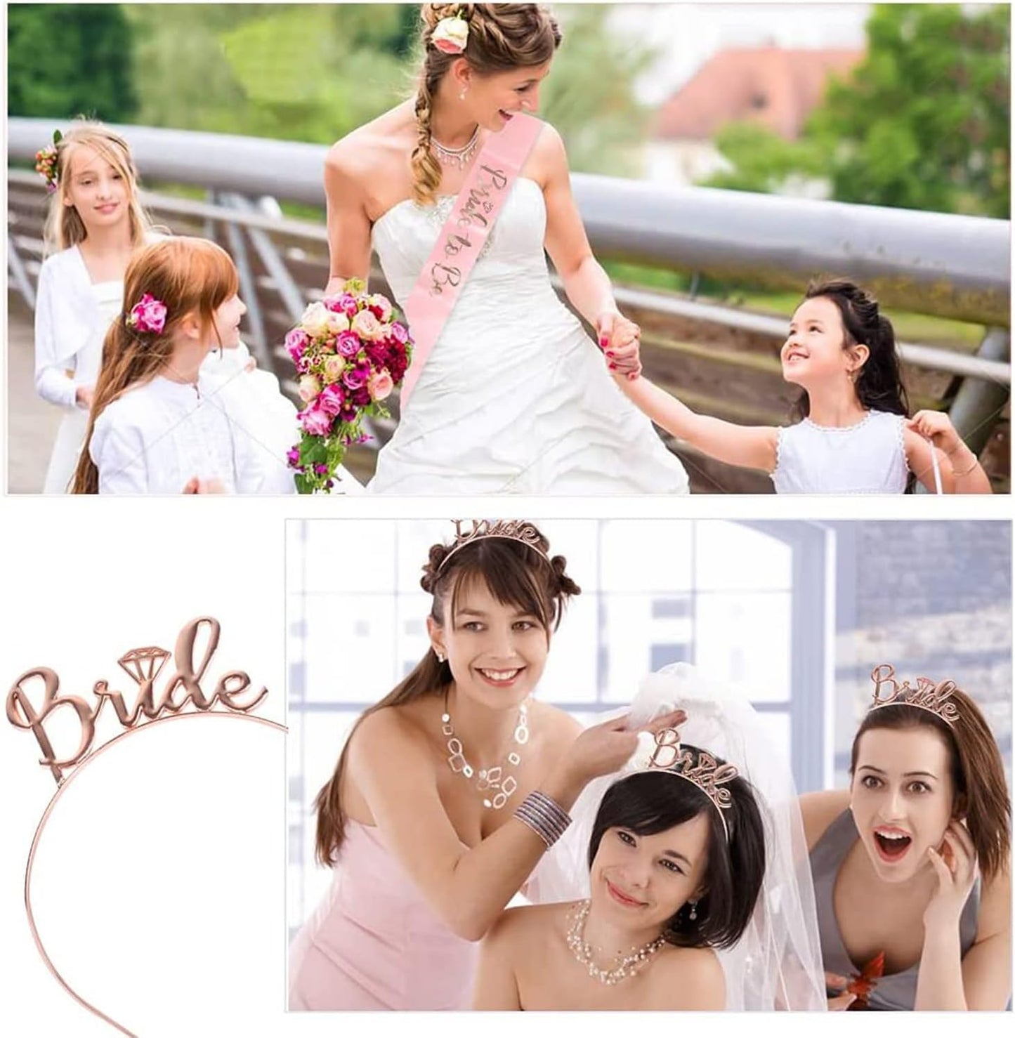 Rose Gold Crown, Sash, and Veil Set - Elegant Bride-to-Be Accessories for Bachelorette Parties, Bridal Showers, and Weddings - Stylish, Comfortable, and Perfect for Celebrating the Bride in Style
