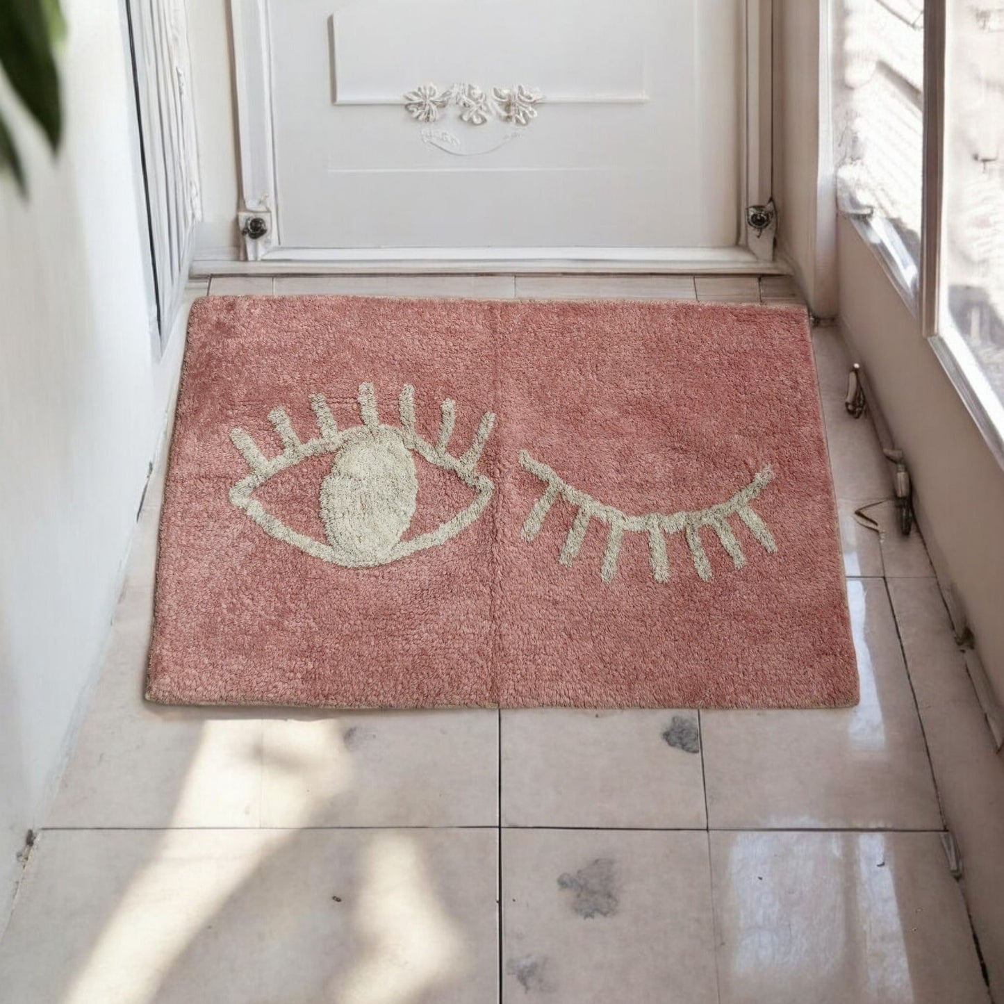 Pink EYES Bathmat 50x80cm - 100% Cotton, Soft & Absorbent, Anti-Slip Design - Ideal for Bathroom & Bedroom, Quick-Dry & Machine Washable
