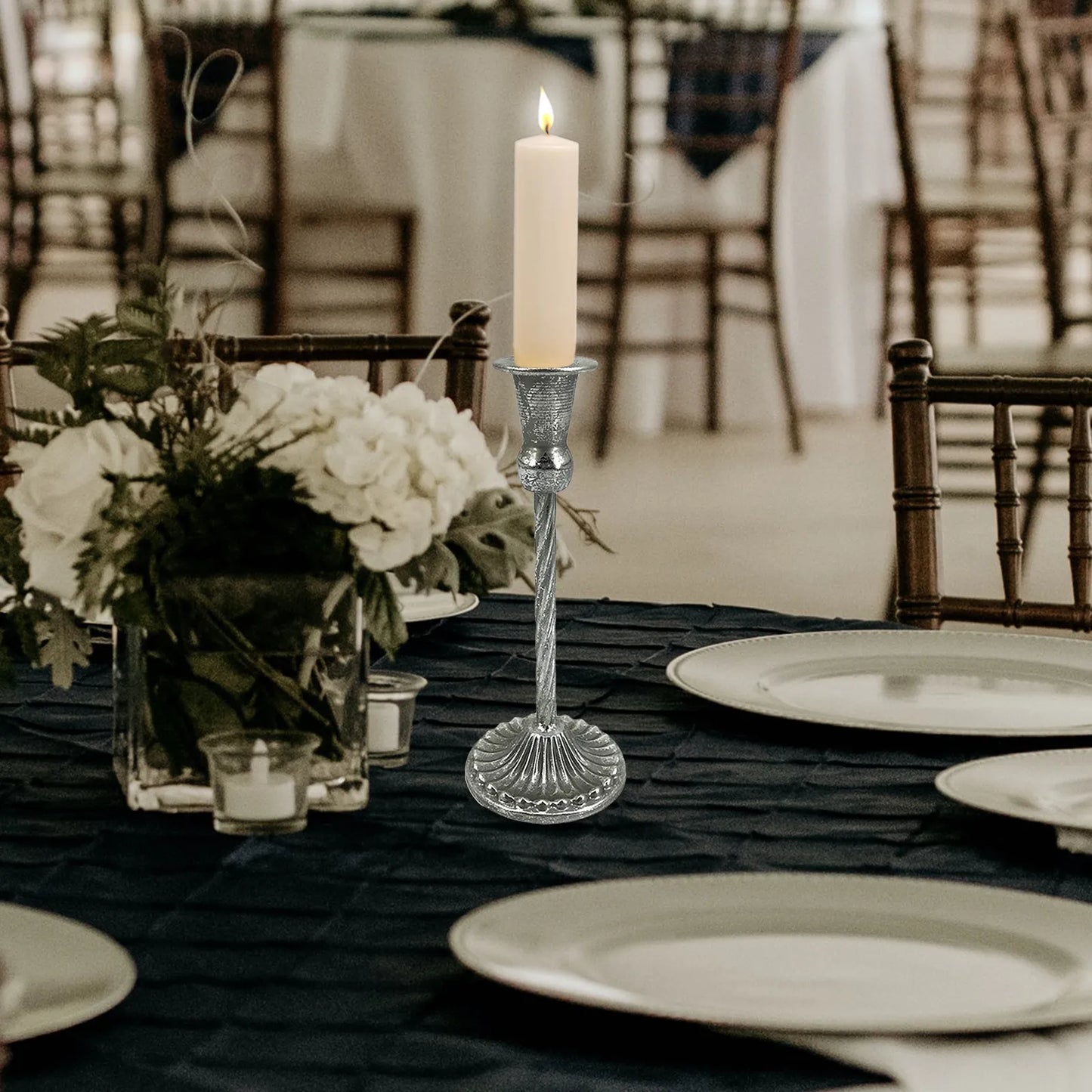Metal candle holder vintage silver – elegant and antique-inspired design, perfect for home décor, weddings, and special occasions, durable and sturdy construction, adds a classic touch to any space, ideal for taper or pillar candles.