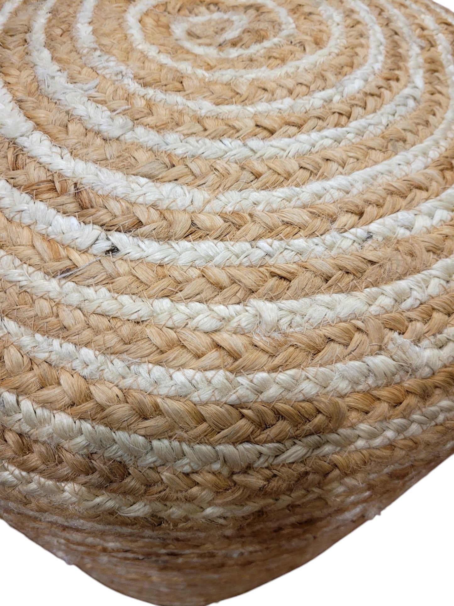 PUNE Striped Jute Braided Round Pouf 40x40x40cm - Handwoven Natural Jute Ottoman, Versatile Seating & Decor, Eco-Friendly, Sturdy, Lightweight Pouf for Living Room, Bedroom, or Patio