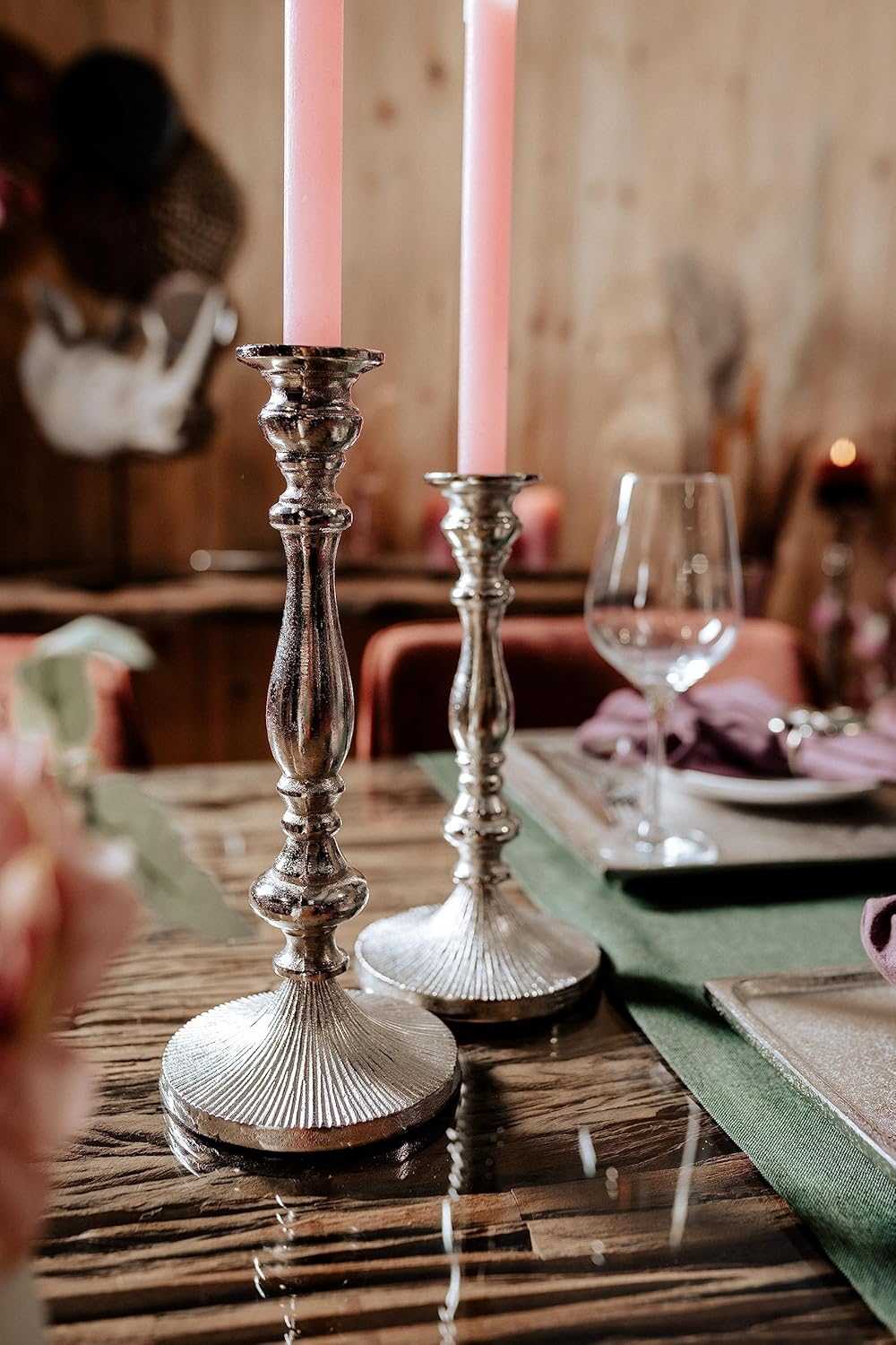 Silver-plated iron candlesticks – elegant tabletop candle holders with a vintage-inspired design, perfect for home décor, weddings, and special occasions, sturdy and durable construction, adds a sophisticated touch to any setting.