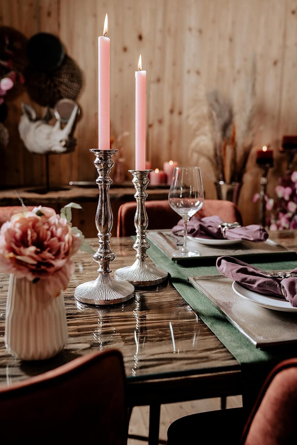 Silver-plated iron candlesticks – elegant tabletop candle holders with a vintage-inspired design, perfect for home décor, weddings, and special occasions, sturdy and durable construction, adds a sophisticated touch to any setting.